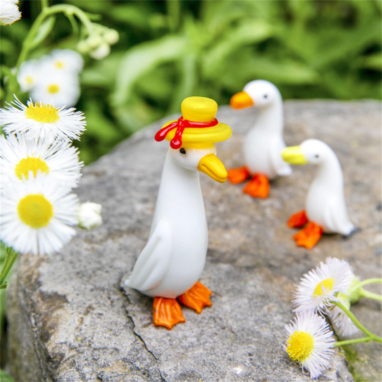 Amazon.co.jp: ミニチュアガラスアヒルの彫像漫画動物の小さな彫刻机の