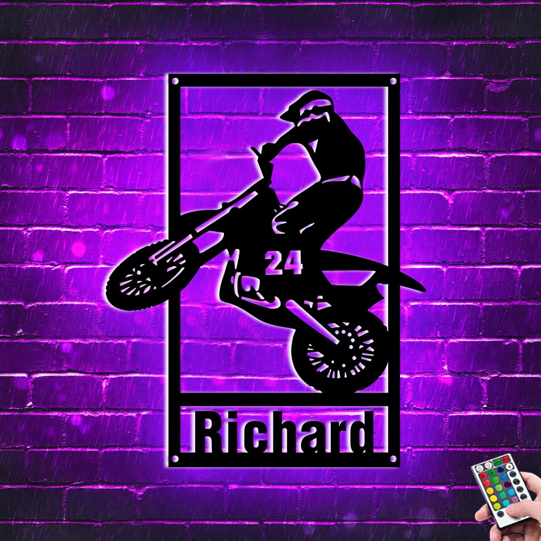 Decoración del jinete de motocross personalizado, signo de neón, signo de metal de motocicleta personalizado con arte de pared de decoración nocturna LED, regalo de cumpleaños de Navidad