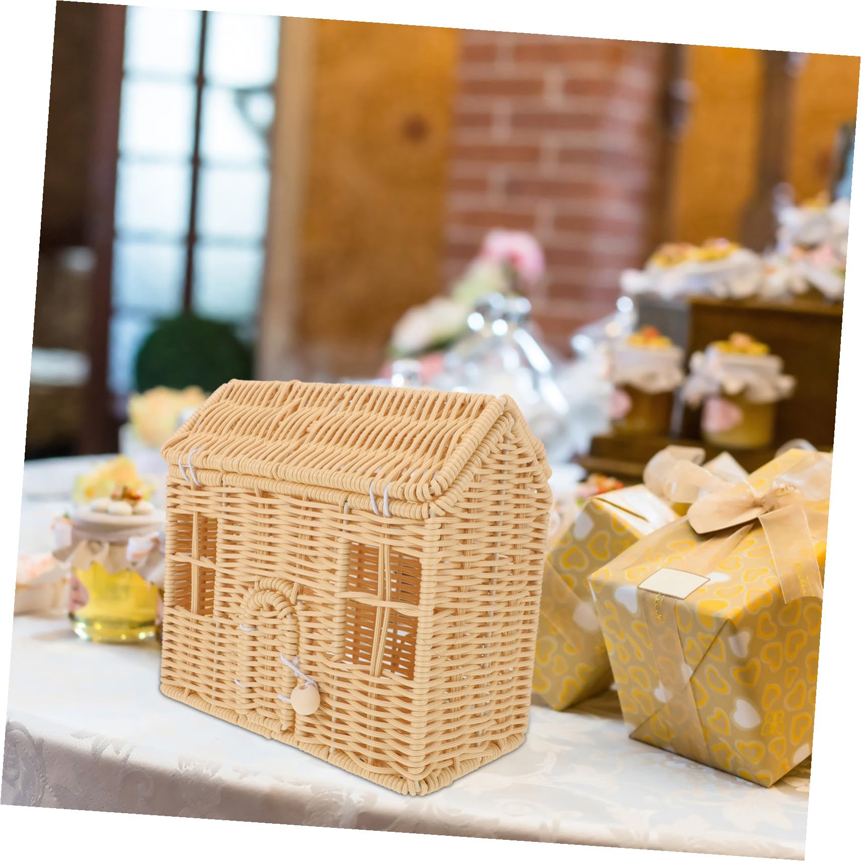 Cesta Tejida Artesanal con Diseño Casita para Dulces y Regalos Cesta Navideña Multifuncional para Bodas Fiestas y Decoración Festiva Resistente y Compacta