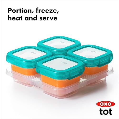 Miniatura 4 de OXO Tot Baby Blocks - Contenedores de almacenamiento para congelador color verde azulado 4 onzas