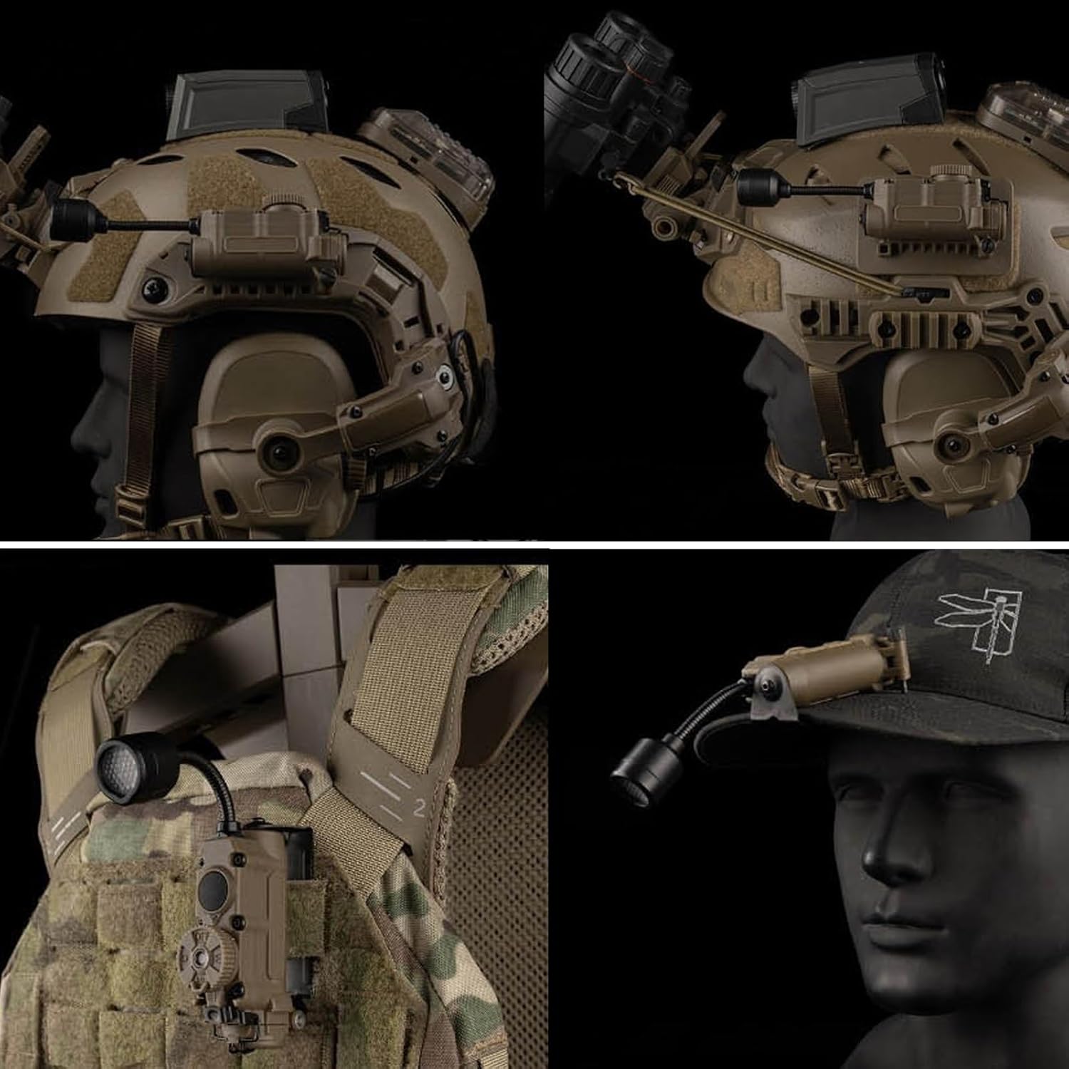 5 in 1 Tactical Helmet Light with IR Red/Green/Blue/White LED Task Lamp, Include ARC Guide Rails Webbing Clips, for MOLLE Belt System(Green)