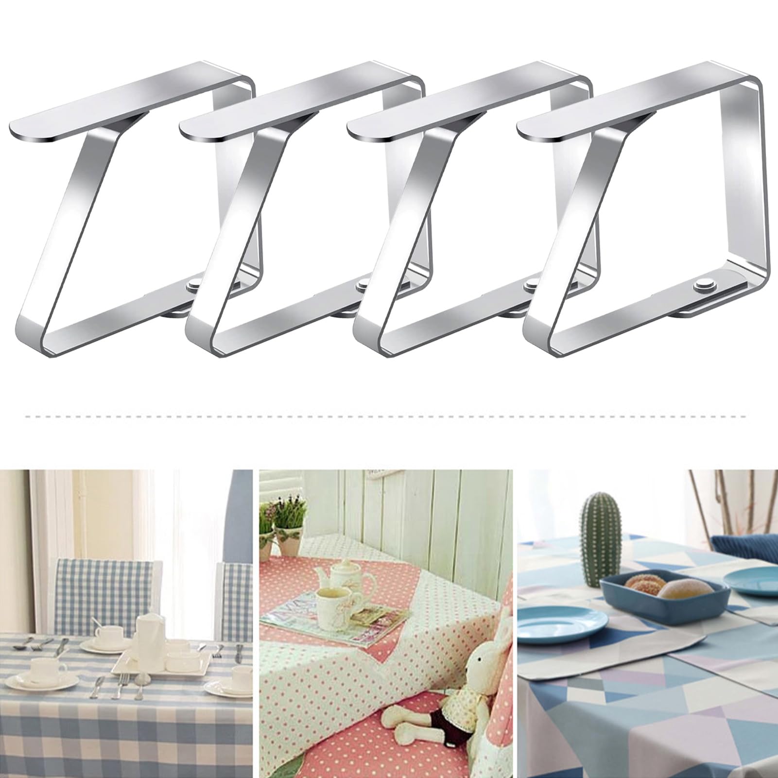 Pince Nappe Inoxydable 4 Pièces 7.5 x 8cm pour Table Exterieur Mariage