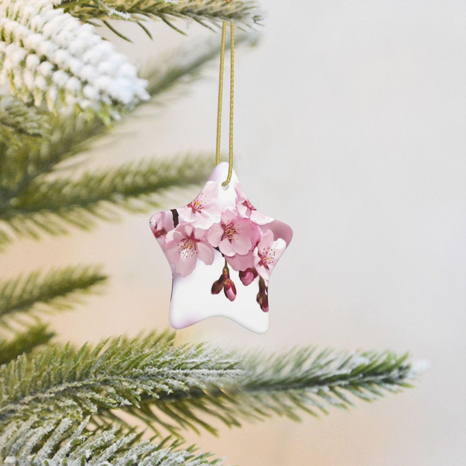 Christmas Tree Decoration Hanging Star Ornament Cherry Blossom Ceramic Ornaments Christmas Tree Decorations Star Pendants for Xmas Tree Winter New Year Wedding Party Supplies