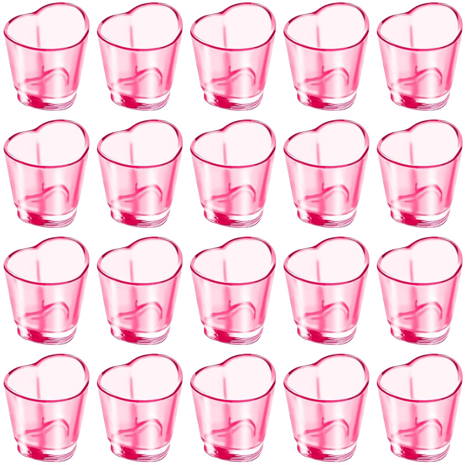 KEAGAN 20 Pcs Pink Shot Glass Set Heart Shaped Shot Glasses Set 1.5 oz Plastic Shot Glass with Heavy Base Reusable Mini Beer Stein Tasting Glass Juice Cups for Whiskey Novelty Shot Glasses