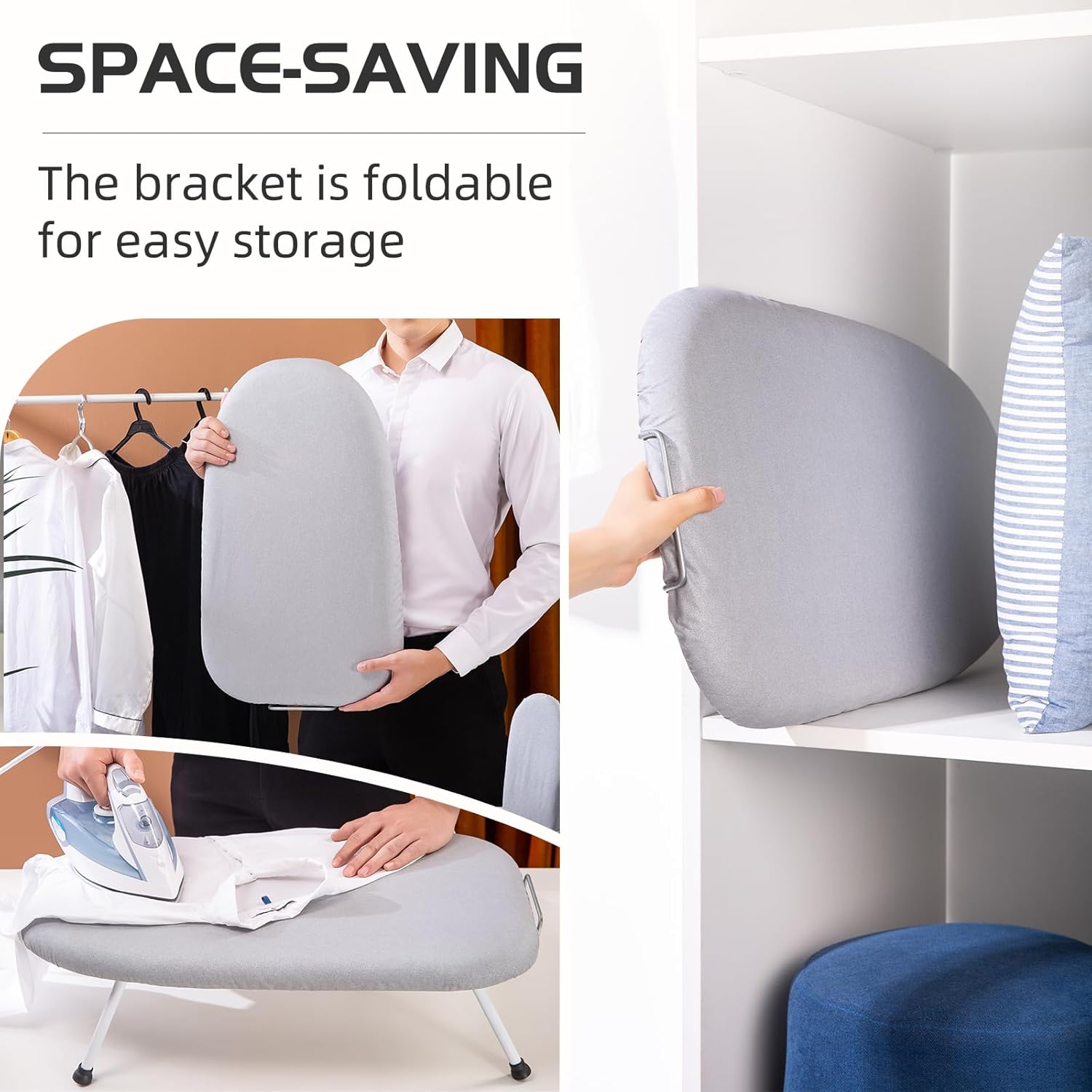 Mini Ironing Board Tabletop Ironing Board Compact Foldable Iron Board Thick Steel Tube with Heat Resistant Covers, Iron Rest for Dorms, Apartment and Travel (Grey)