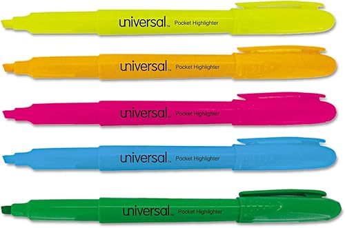 Universal Resaltador de bolsillo, punta de cincel, colores fluorescentes, juego de 5