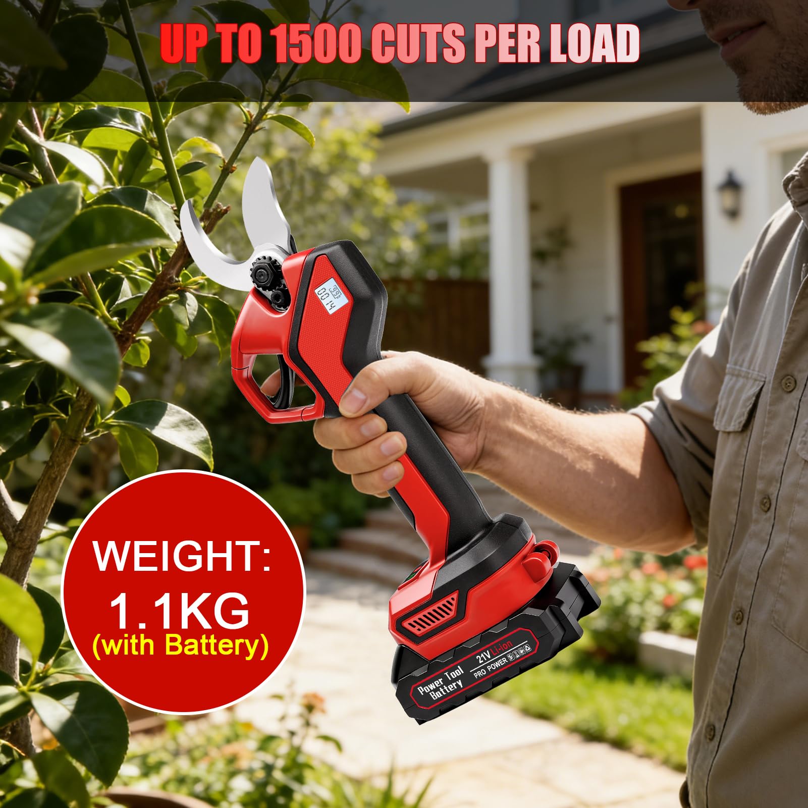 Kit de Podadora de Árboles Inalámbrica, Makita21V-Interfaz | Tijeras de Podar Eléctricas para Jardinería,Motor Sin Escobillas de 600W, Corta Ramas de Hasta 4 cm