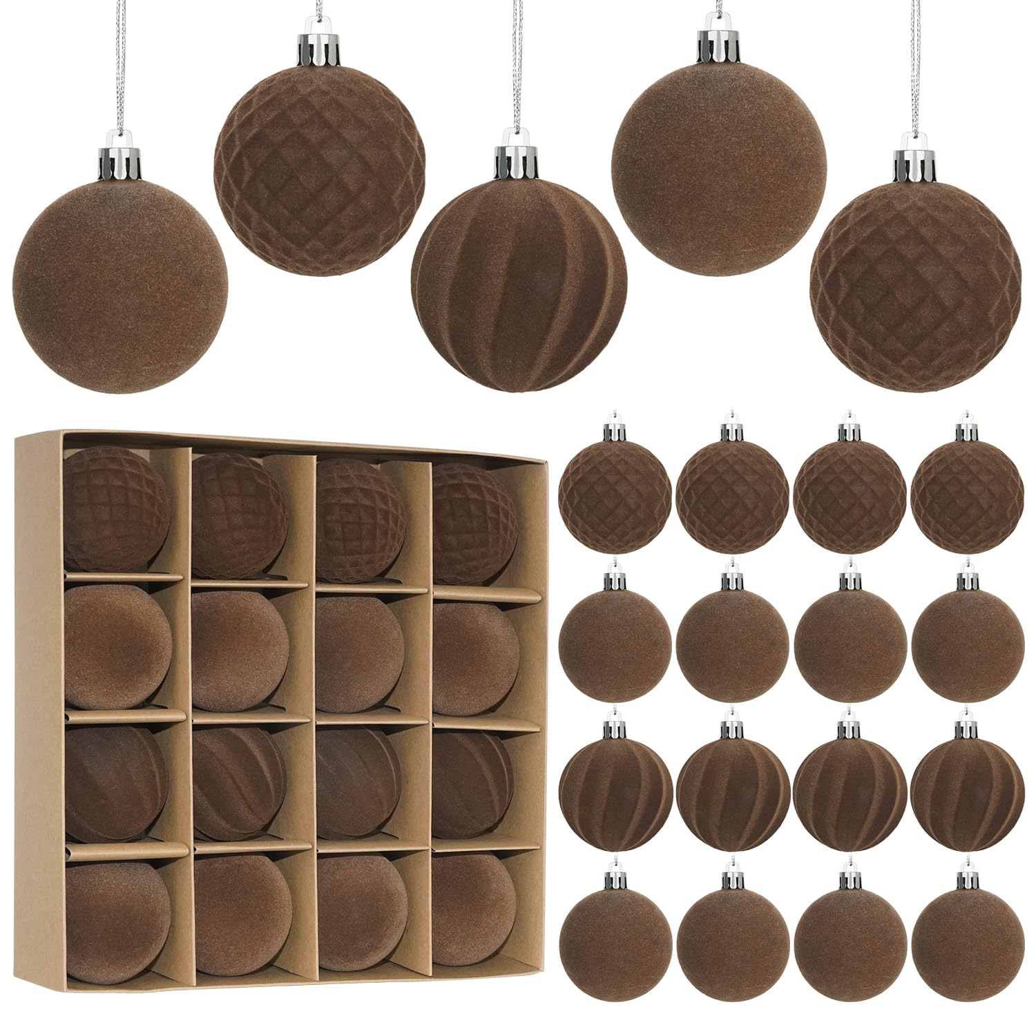 Miaikoe 16 Pcs Velvet Christmas Balls Hanging Ornaments Set