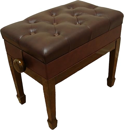 Taburete ajustable para piano de artista en nogal con almacenamiento de música