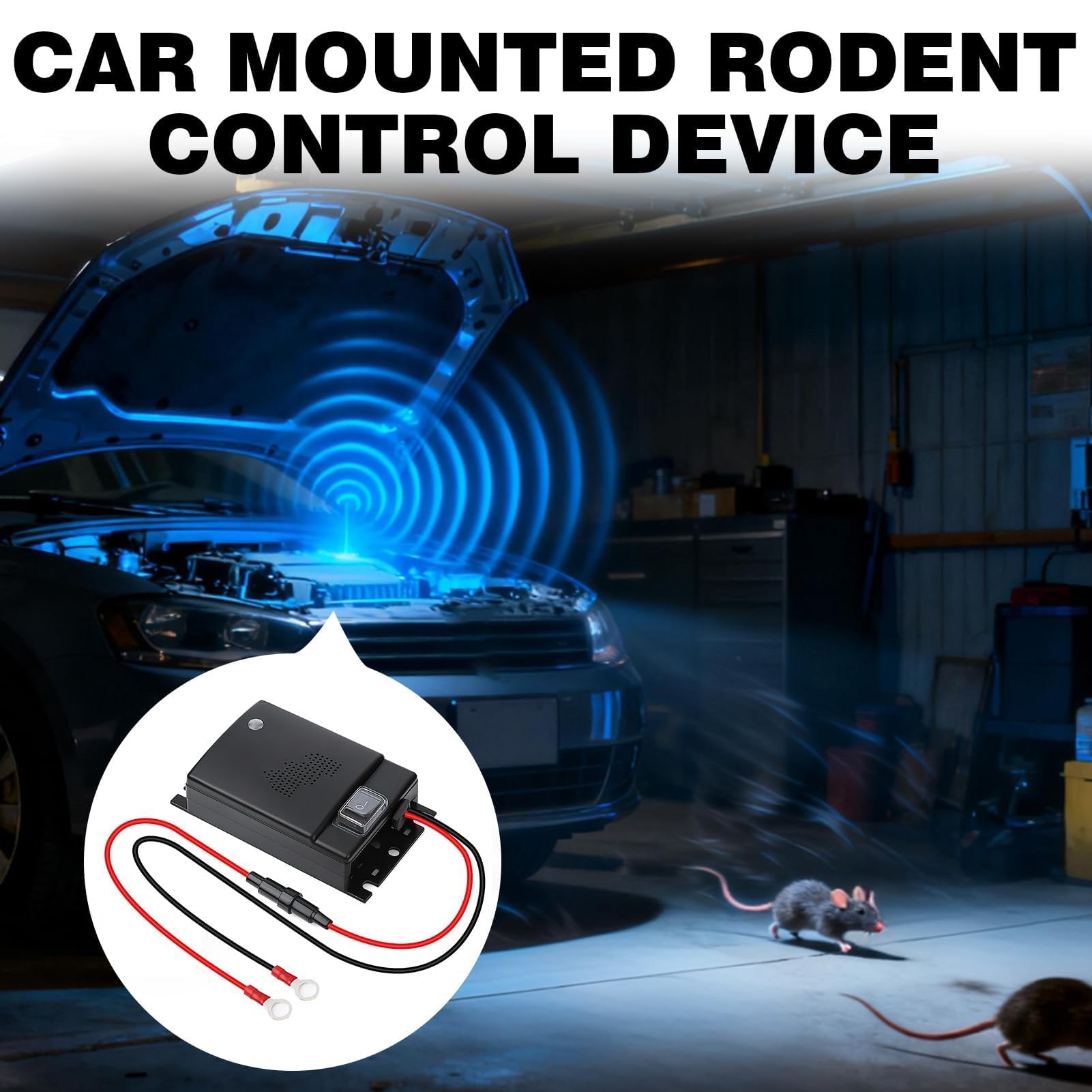 Repellente Ultrasuoni Topi per Auto 12V Martora per Auto con Ultrasuoni 12-24KHz Repellente Topi per Autos a Doppia Azione con LED Alimentazione a Batteria Veicolo Cavo da 50cm per Motore e Van