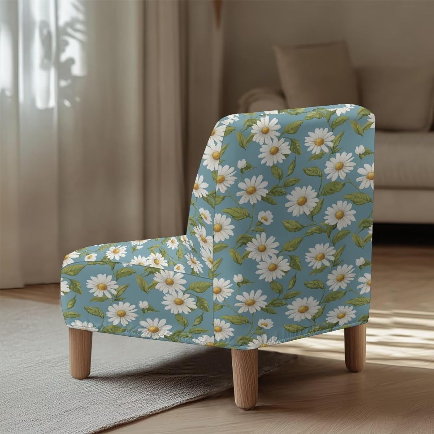Daisy Armless Accent Chairs Covers,Thick Armless Recliner Sofa Cover Stretchable,Vanity Chair Cover,Removable Armless Chair Slipcover for Living Dining Room Hotel