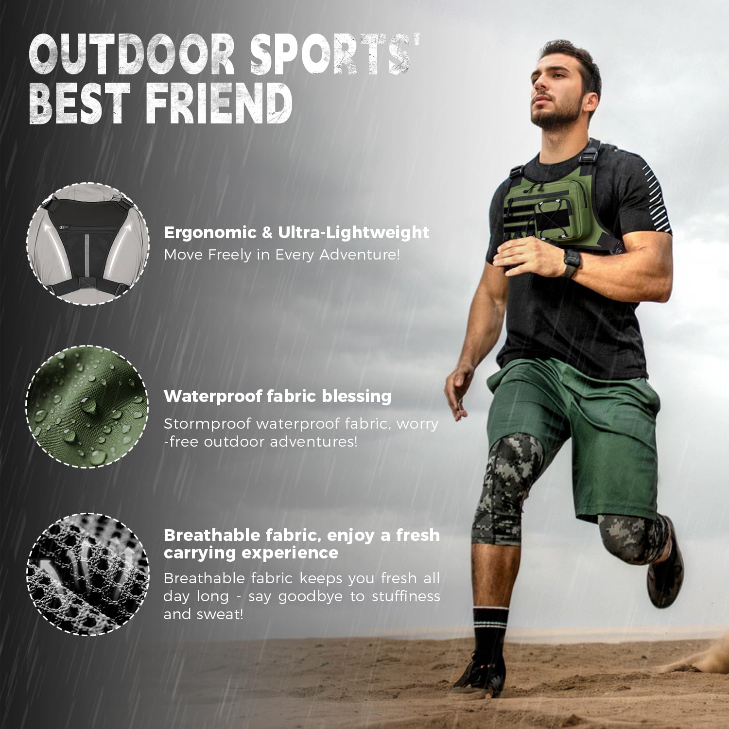 koculemi Outdoor Sports Chest Bag for Men, Chest Vest Holster Fits Most Pistols, EDC Travel Chest Pack for Running, Hiking