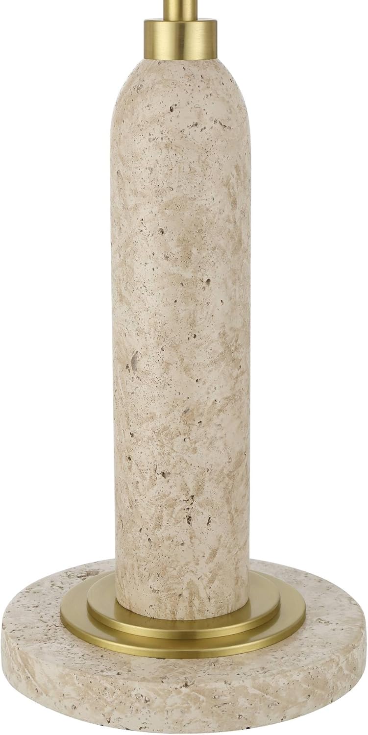 Possini Euro Design Chanterelle 24 1/2" High Mushroom Mid Century Modern Table Lamp Pull Chain Beige Faux Stone Finish Single Brass Dome Shade Living Room Bedroom Bedside Nightstand House Office
