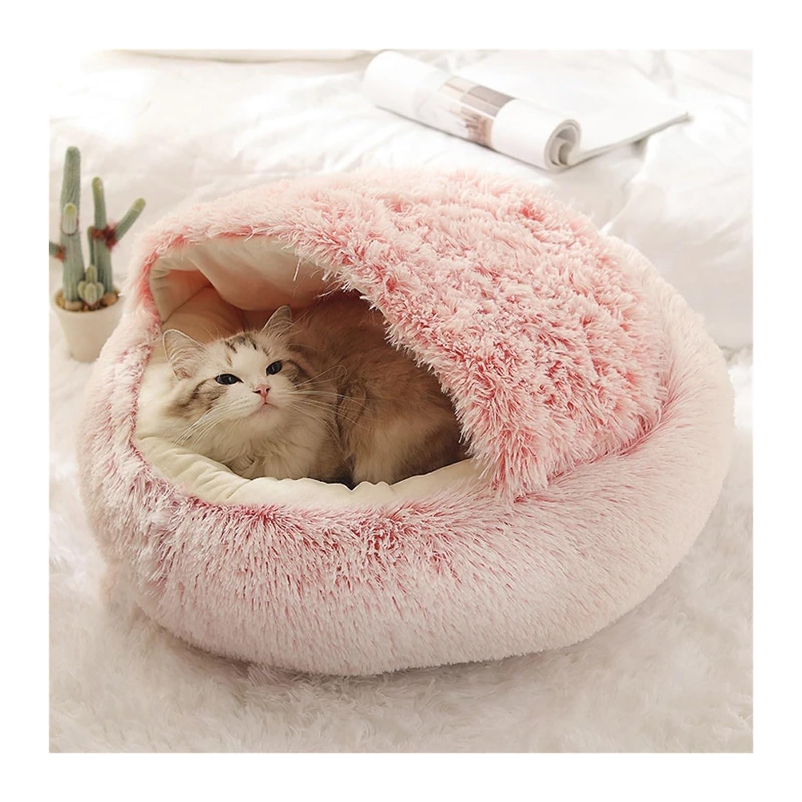 Soft Plush Pet Bed With Cover Round Cat Bed Pet Mattress Warm Cat Dog 2 In 1 Sleeping Nest Cave For Small Dogs