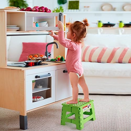 Miniatura 9 de ACSTEP Taburete plegable de 9 pulgadas, capacidad de 300 libras, taburetes plegables de plástico para niños y adultos, taburete plegable adecuado