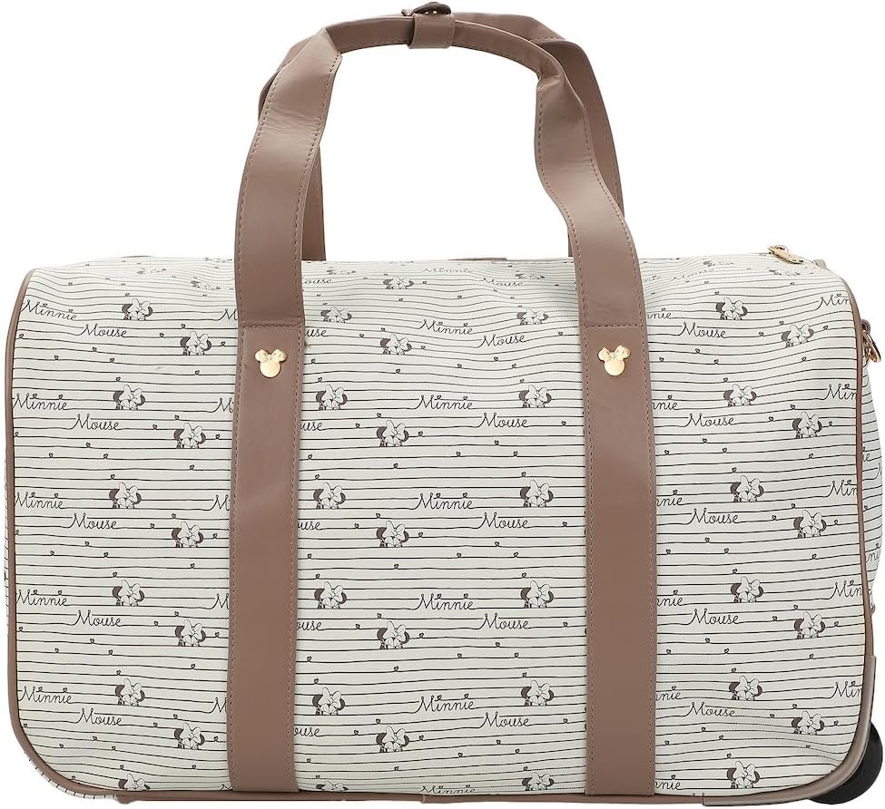 Disney Minnie Mouse Character art & Emblems Taupe 18" Rolling Duffle Bag