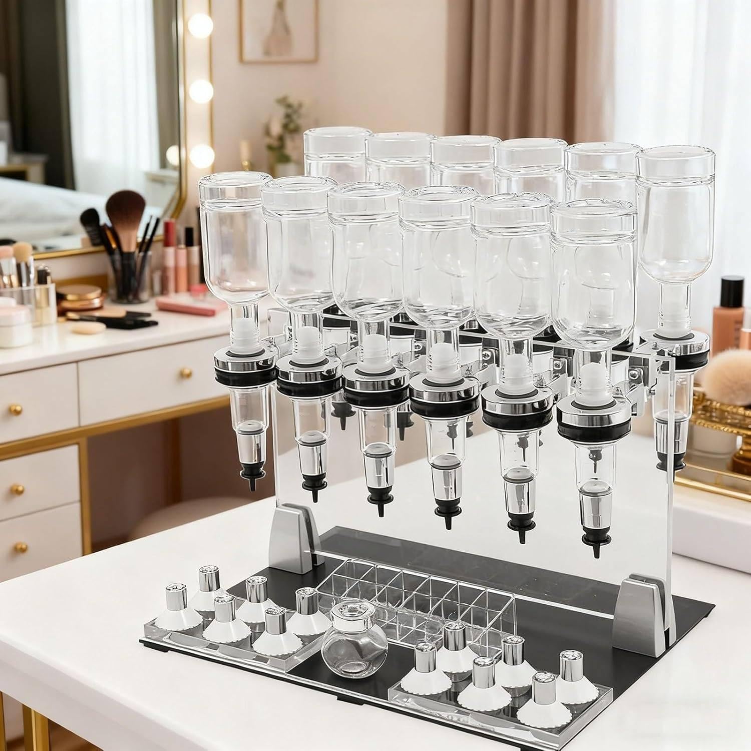 Dozownik Perfum Z Ręcznym Dozownikiem, Dozownik Do Butelek Z Pompką Na 12 Butelek, Dozownik Z Pompką Do Butelek, Narzędzia Do Napełniania Płynnych Perfum W Studiu Perfumiarskim