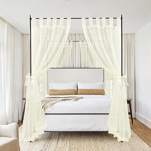 8-Panel Ivory Canopy Bed Curtains — Floor-Length Flowing Panels for Cozy Nook