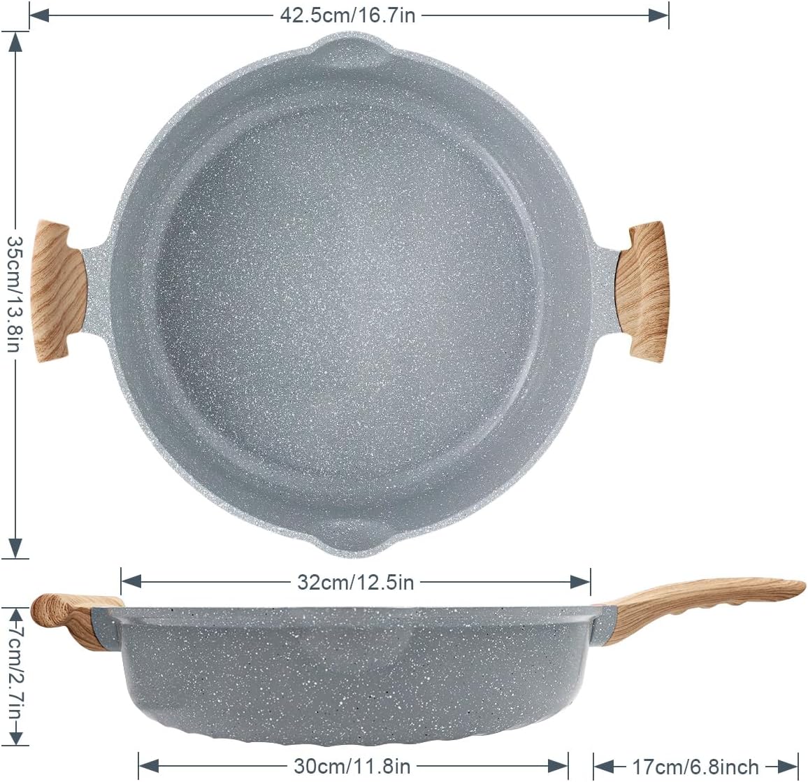 2-in-1 ceramic nonstick deep frying pan skillet, 13.5 inch large saute pan with lid non toxic, ptfe & pfoa free, compatible with all stovetops- blue