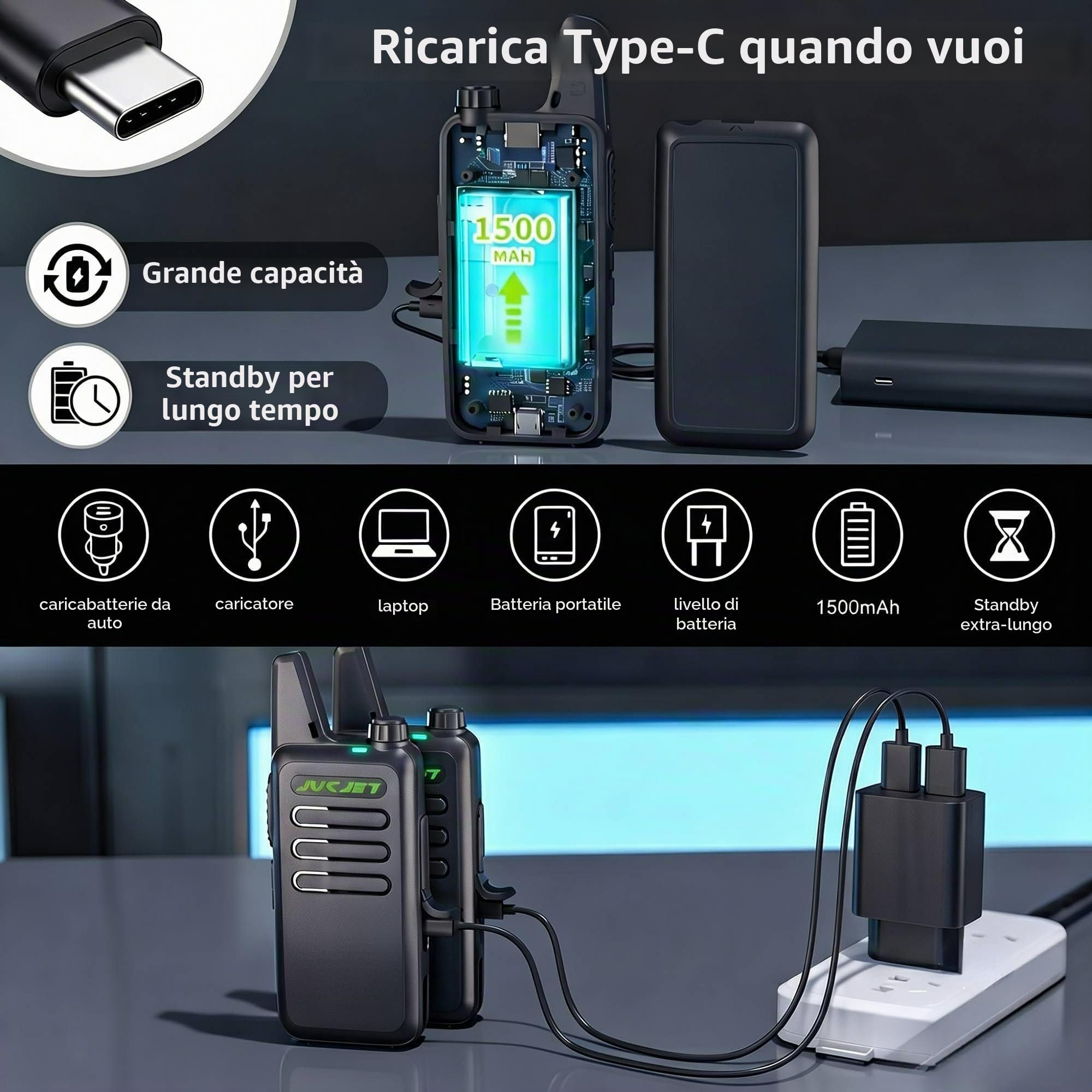 T20 Walkie Talkie PMR446 Ricaricabili con VOX, 4 Pezzi | 16 canali, uso senza licenza, ricaricabili, VOX vivavoce, clip da cintura, hotel, ristoranti, gruppi, piccoli team