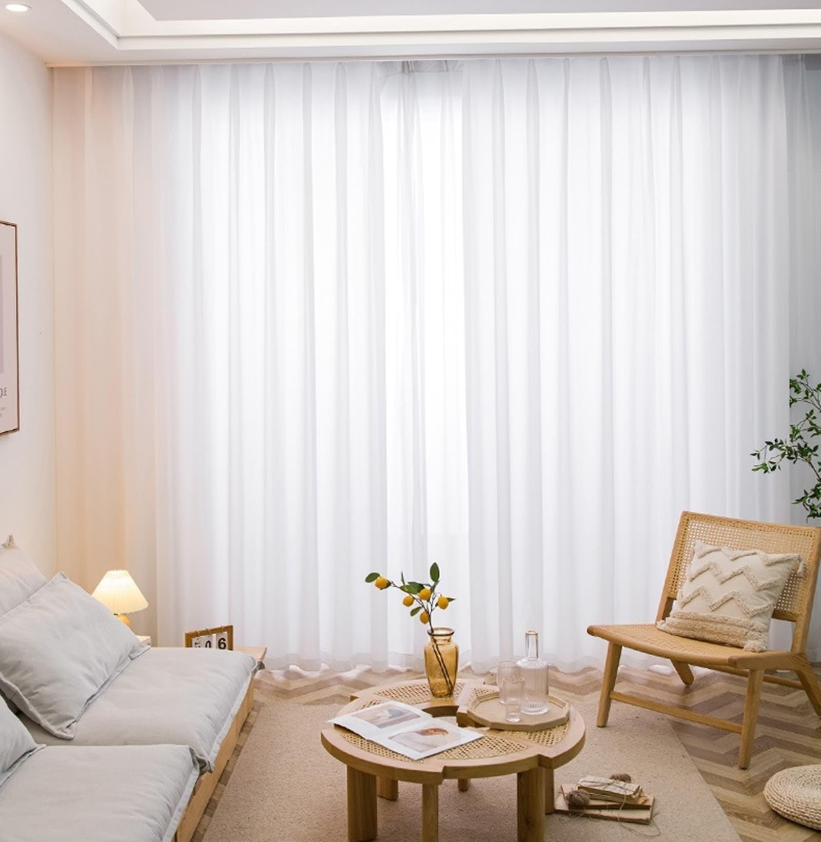 Rideaux en voile blanc jacquard haut de gamme lot de 2 voilages géométriques à oeillets