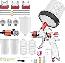 pistola de pulverização de alimentação por gravidade hvlp, kit de pistola de pintura automotiva com bicos de 1,4, 1,7, 2,0 mm, 10 copos de tinta descartáveis ​​de 600 cc e tampas, regulador d
