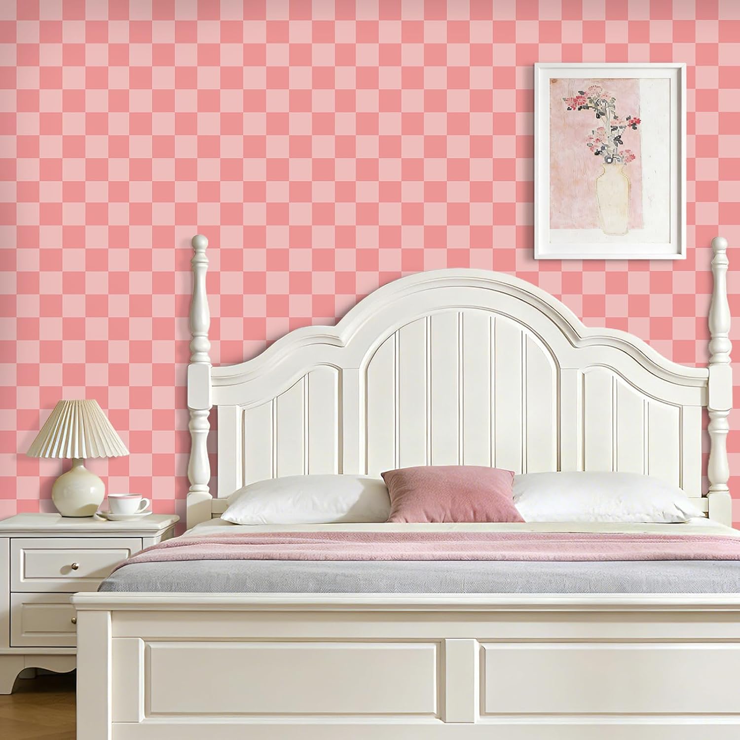 ICOOP Pink Wallpaper Retro Checkered Wallpaper Peel and Stick Girly Pink Contact Paper Cute Gingham Checkered Contact Paper for Cabeints Girls Bedroom Classroom Desk Wrap Gift Wrap Girls 17.5"x80"