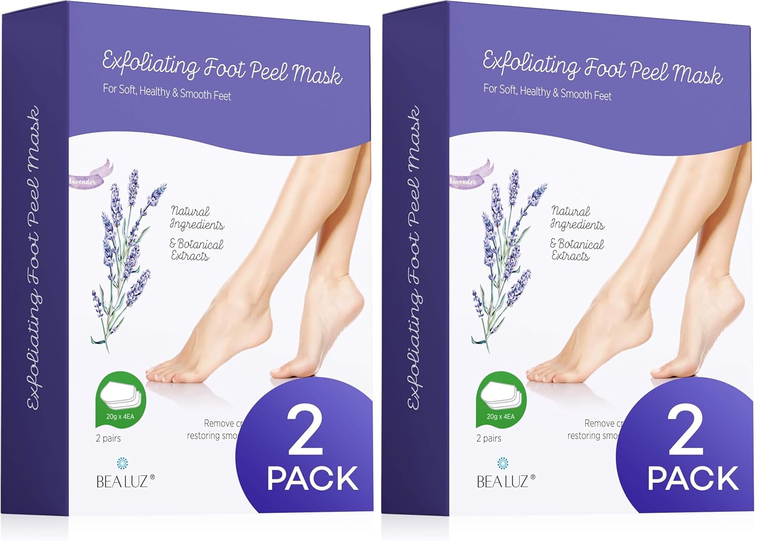 Bealuz 2 Pairs Foot Peel Mask Exfoliant for Soft Feet in 1-2 Weeks, Exfoliating Booties for Peeling Off Calluses & Dead Skin, For Men & Women Lavender (Pack of 2)
