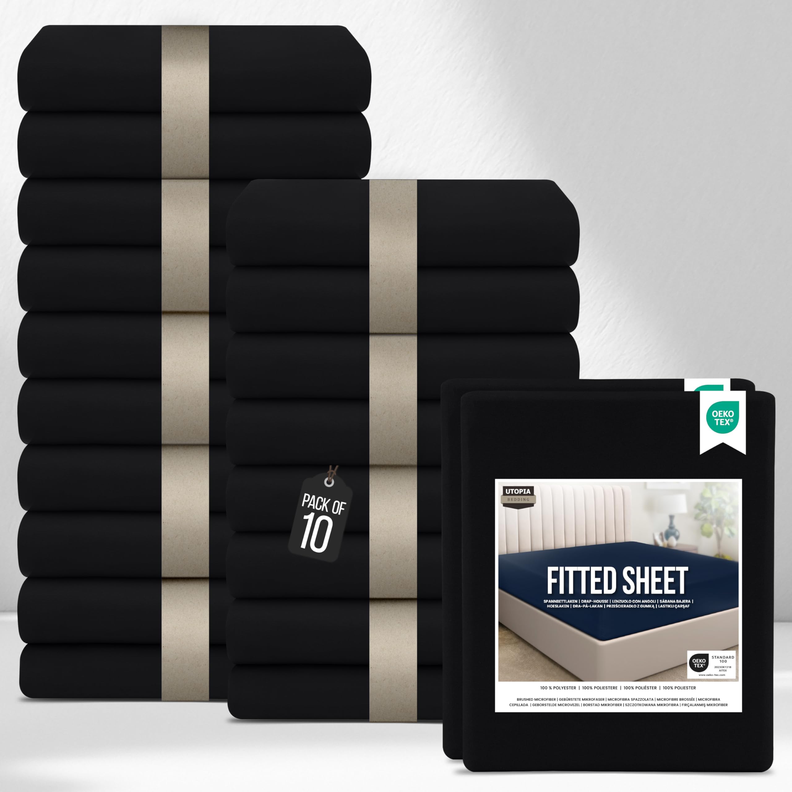 Utopia Bedding Black Fitted Sheet Double (Bulk Pack Of 20),