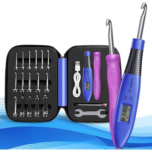 Crochet Hook with 22 Different Size, for Stitch & Row Counter, Light Up Interchangeable Crochet Needle, Ergonomic Crochet Hooks with 2 Levels Led