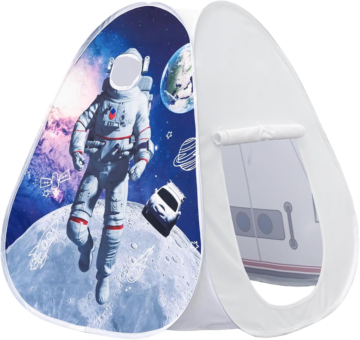 Tienda de campaña de astronauta emergente para niños pequeños Tienda de campaña con cohetes para mayores de 18 meses | Tienda de campaña emergente para niños, tienda de campaña con nave espacial, casa de juegos para niños pequeños de 1 a 2 años, 28,5" x 28,5" x 34,5", regalo de juguete de astronauta para niños y niñas