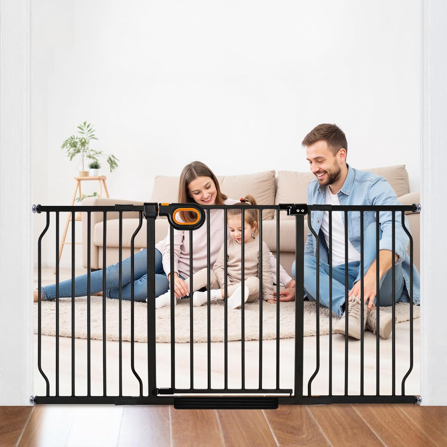 Extra Wide Baby Gate with Door Pressure Mounted 57.5-62.2 Inch,Child Dog Baby Safety Gates for Doorways,Walk Through Dog Gate Indoor for The House Kitchen Stairs No Drilling,Black