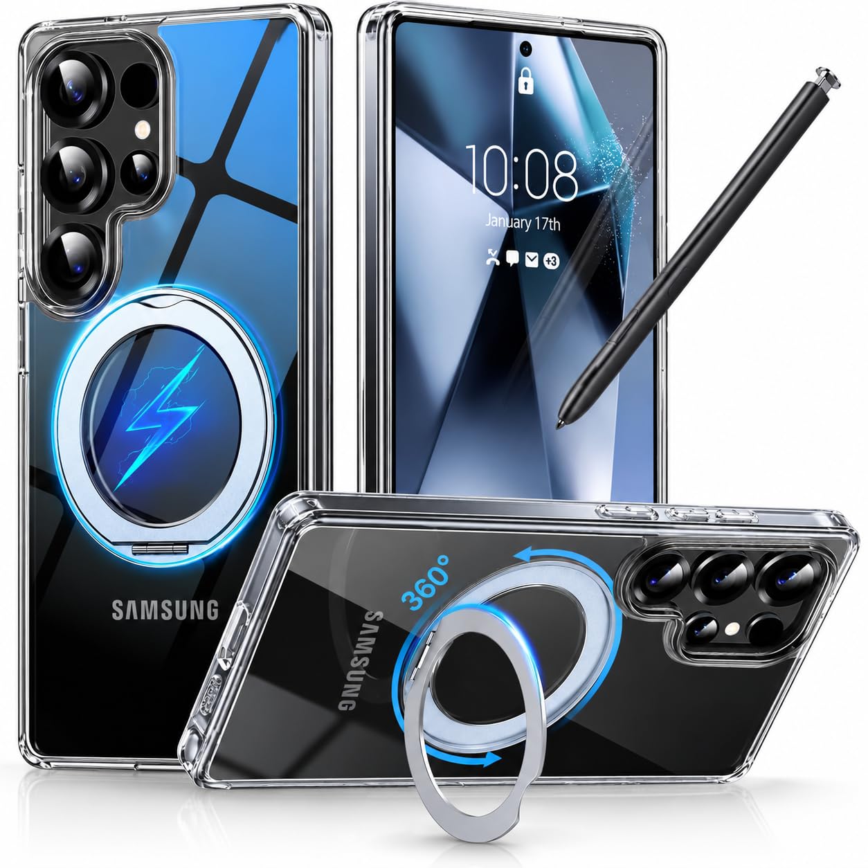 DIZORO TPU Magnetic 360° Ring Stand Case for Samsung 360 White 2 - Image 1