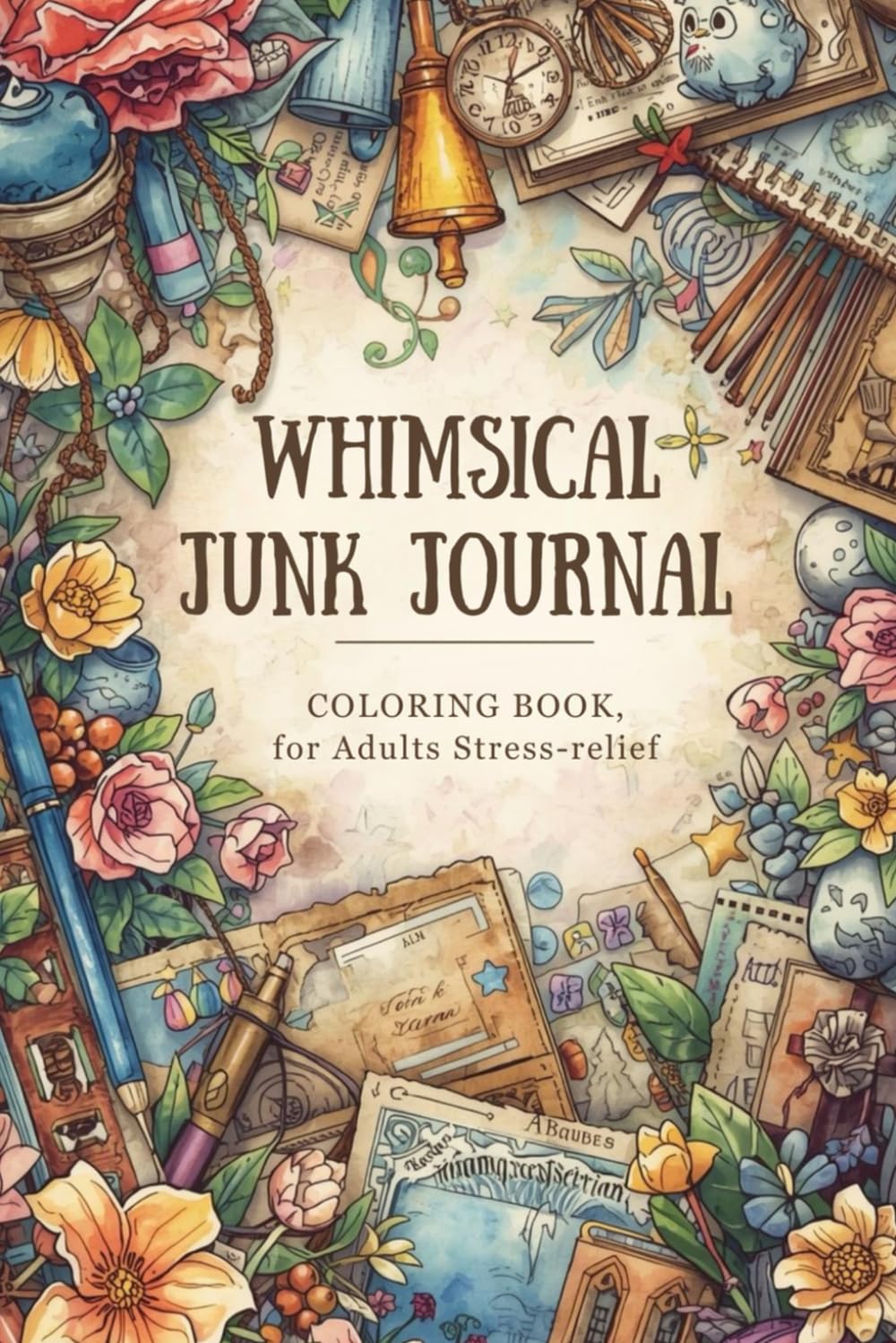 Whimsical Junk Journal Characters: Coloring Book ,stress relief