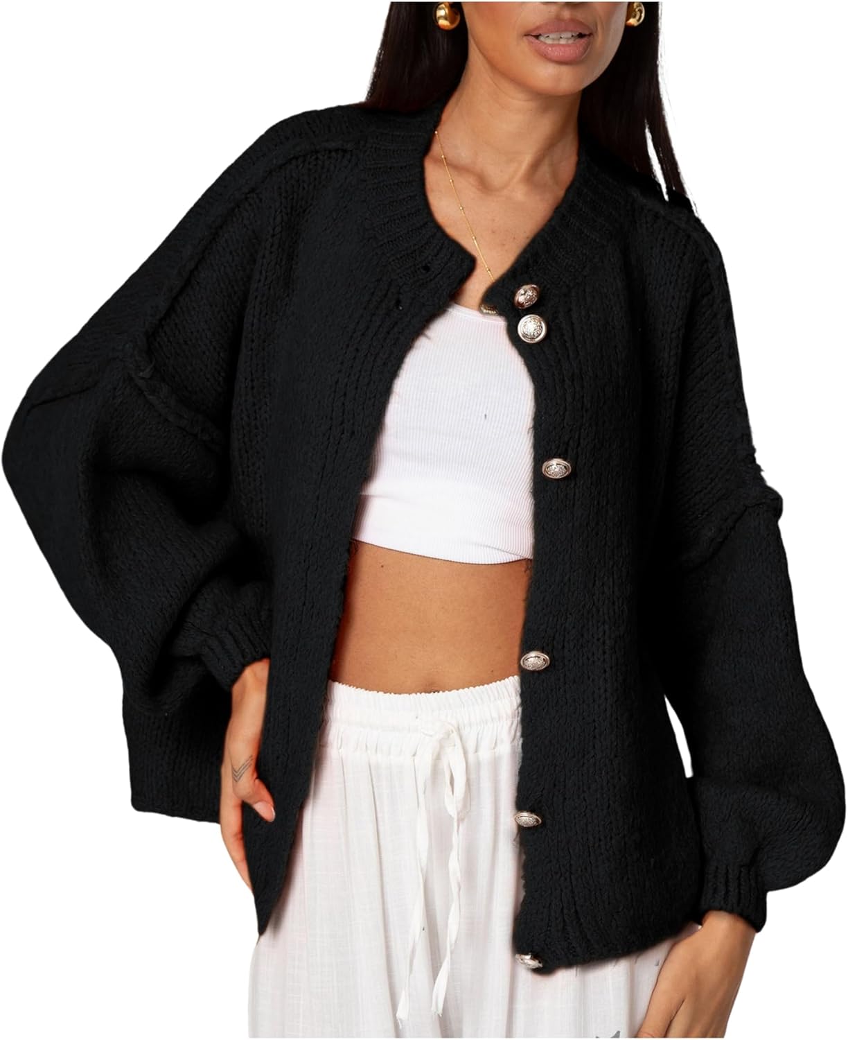 SeekMe Womens Cardigan Sweaters Casual Lightweight Long Sleeve Button Up Knit Oversized 2026 Fall Outwear