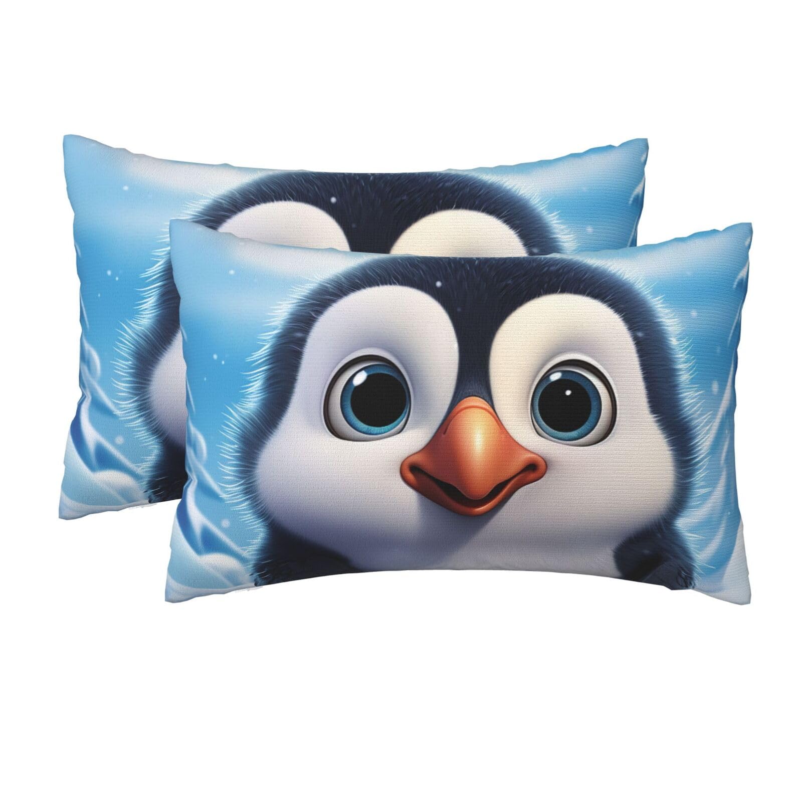 2 Pack Queen Pillow Cases with Hidden Zipper, Soft Breathable Pillow Covers for Hair and Skin, Cartoon Cute Penguin Pillowcases 20"x30" Bed Pillow Protectors Cover for Sleeping Gifts