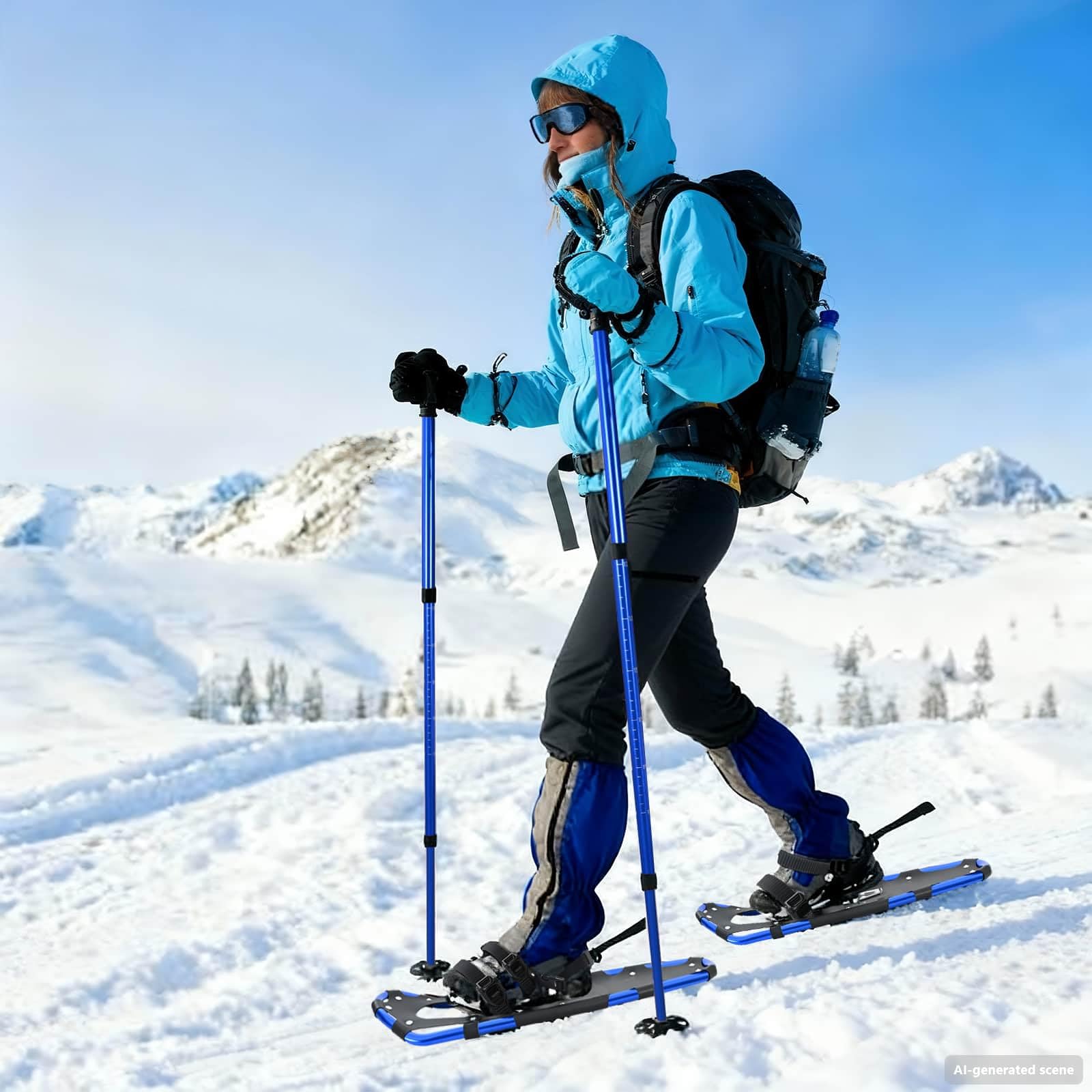 vidaXL Racchette da Neve 3 in 1 con bastoni da Trekking Blu e Nero, Ciaspole in Alluminio per Il Giardino, Attrezzatura Outdoor Regolabile, Accessori Moderni per Camminare sulla Neve