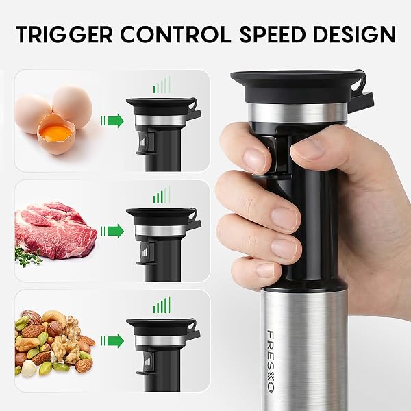 FRESKO Frullatore a immersione 1000W, Frullatore ad immersione professionale con regolazione continua della velocità, 4 lame in acciaio inox, Antischizzo, per zuppe, frullati e alimenti per bebè, Nero - 2