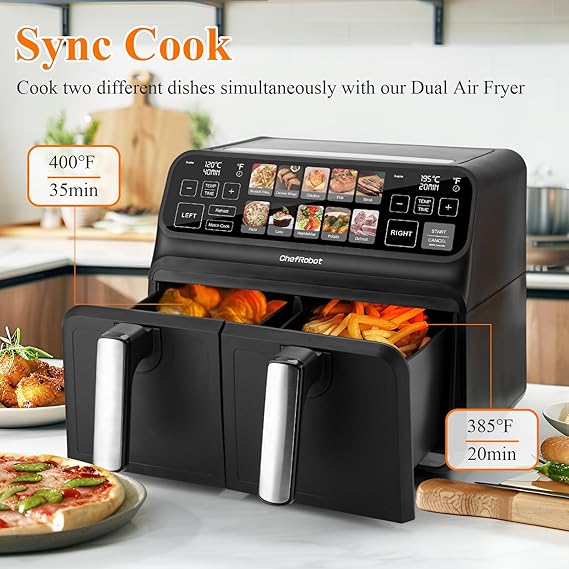 ChefRobot Dual Air Fryer 8 Quart TFT Touch Screen Non Toxic for Family Size/Kitchen/RV