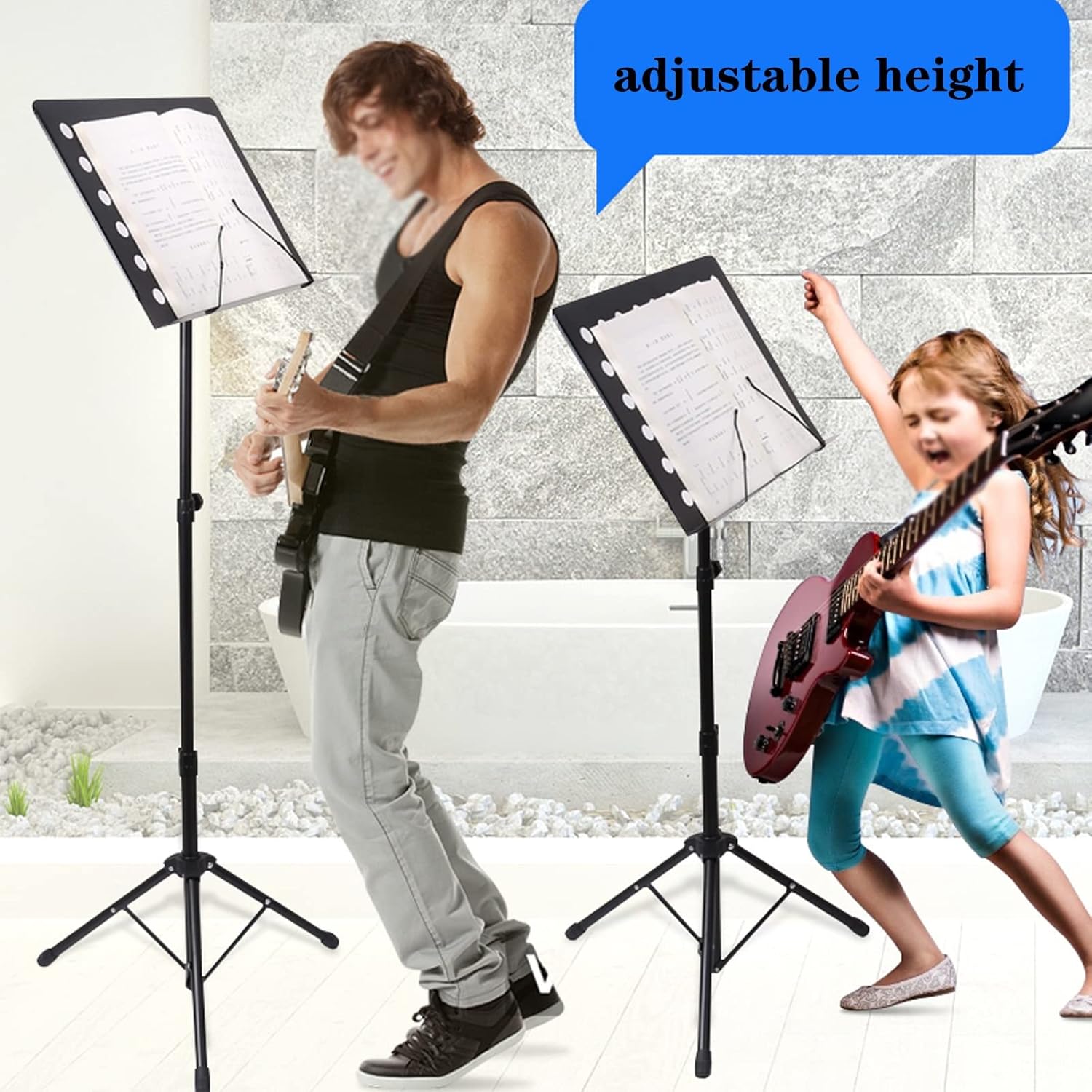 HJXGQJM Portable Easy Folding Portable Sheet Music Holder, Metal Tripod, Professional Music Stand Orchestra Portable and Light Weight,Sheet Music Holder, Black Sheet Music Stand