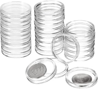 uxcell 50Pcs 30mm Silver Dollar Coin Holders, Plastic Coin Capsule Covers Acrylic Clear Round Coin Collection Supplies Container for Silver Coin Protectors or NFC Tag