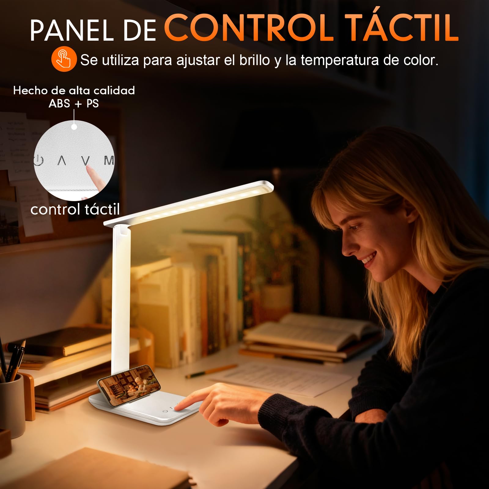karidi Lámpara de Escritorio LED Recargable 4000mAh, 45 LEDs con Protección Ocular, 5 Modos de Color y 5 Niveles de Brillo, Control Táctil, USB-C, Plegable, Plegable para Oficina y Estudio (Blanco)