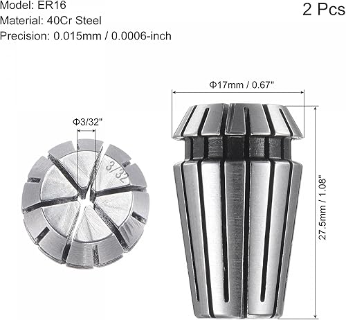 Miniatura 7 de uxcell ER16 - Collar de resorte, portabrocas de 14 pulgadas para máquina de grabado CNC, fresado de torno 2 piezas