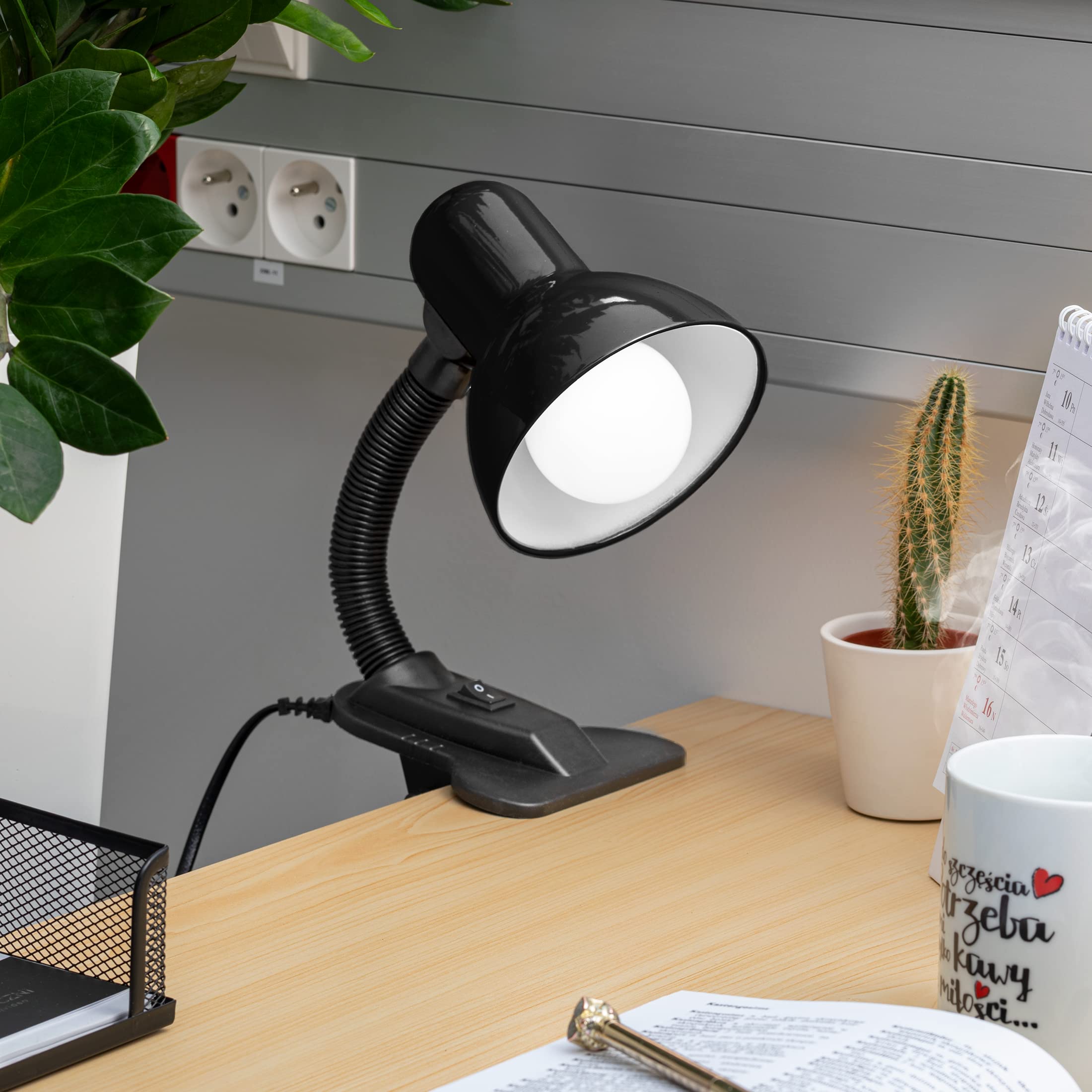Virone LATSA 10W Lampe de Lecture Lit E27 Avec Clip et Interrupteur Acier + Plastique Flexible Longueur du câble ~ 90 cm (le noir)