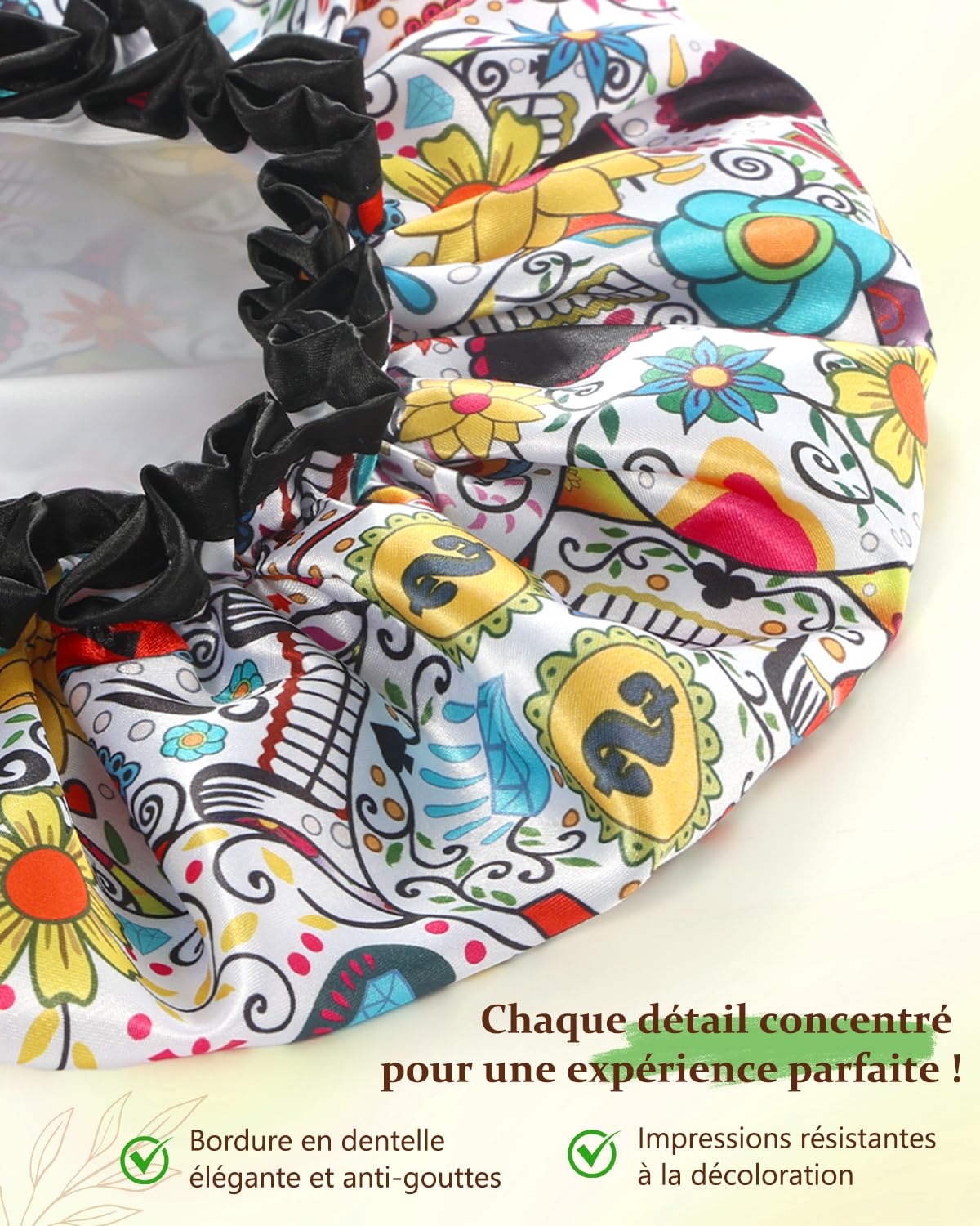 mikimini Shower Cap for Women Reusable Shower Cap Waterproof for Thick Hair Shower Hat with Stylish Vibrant Design - Image 3