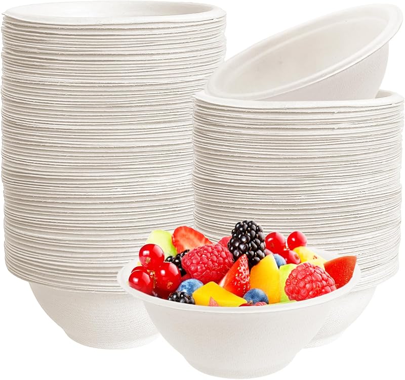 100 Pack 8 oz Disposable Paper Bowls,Heavy-Duty Compostable Bagasse Bowls | Hot or Cold Use,Small Biodegradable Soup Bowls for Salad,Soup,Snack,Dessert,Parties,Catering,Picnics Supplies
