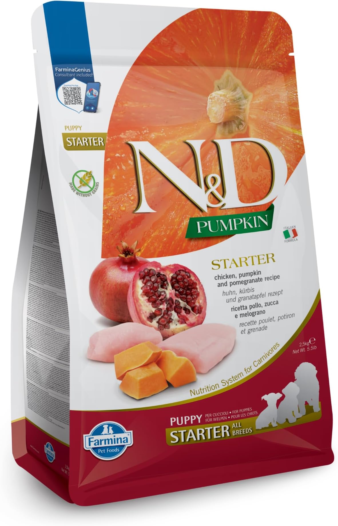 N&D Pumpkin Starter Puppy Dog Food | Chicken, Pumpkin & Pomegranate | Rich in Anti-oxidants| Complete Food for Puppies & Lactating Bitches | 2.5kg | No Artificial Preservatives