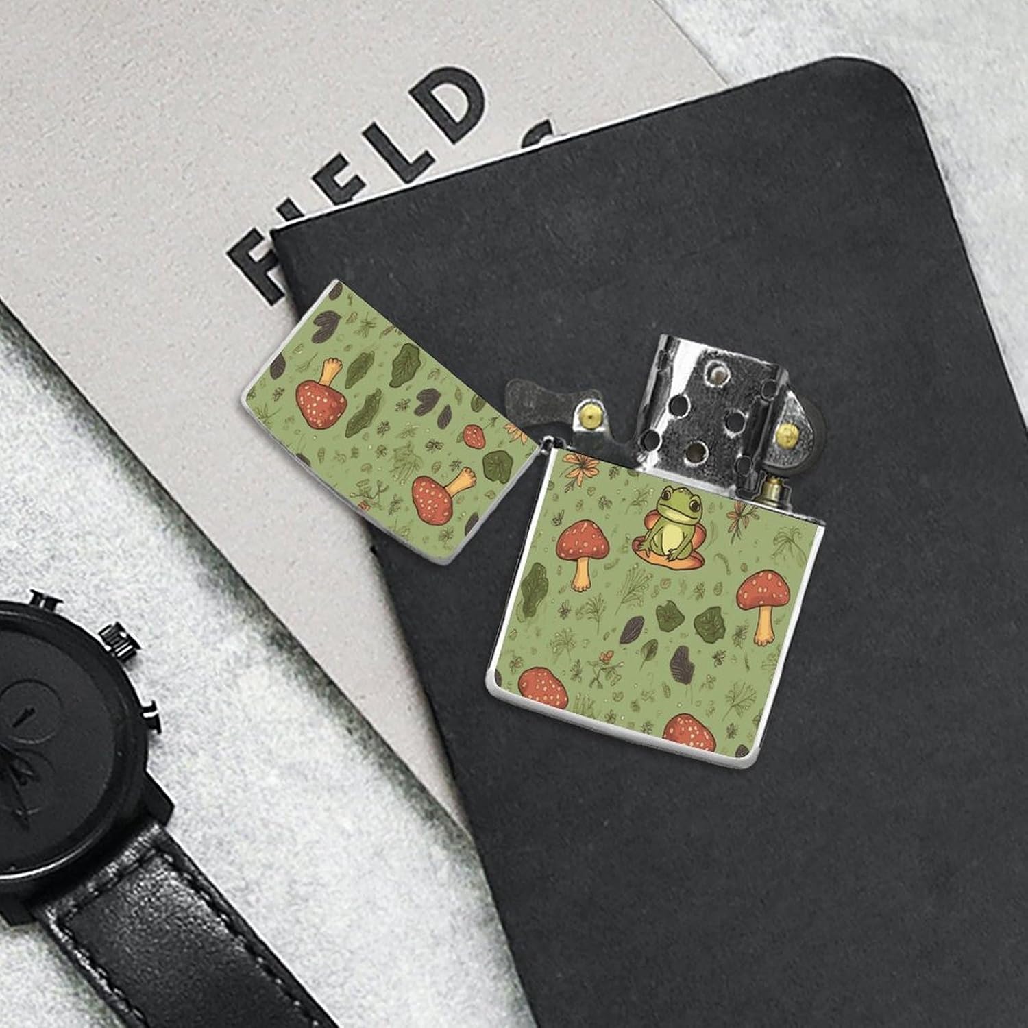 Frogs and Mushrooms Metal Lighter Case Cover Lighter Sleeve