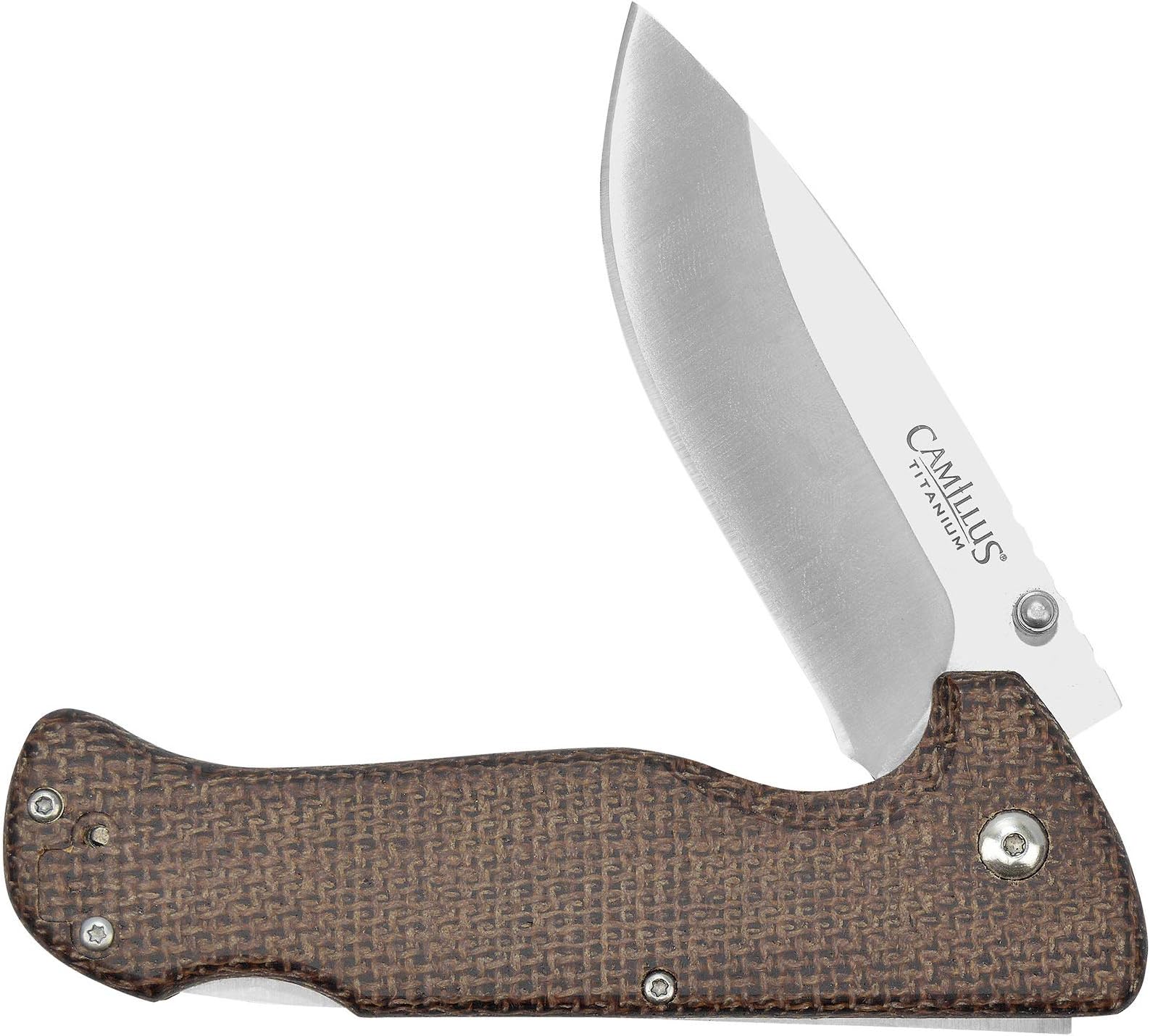 Bushcrafter 8.5" Brown Durable Drop Point Sandvik 12C27 Stainless Steel Everyday Carry Folding Pocket Knife with Micarta Handle & Pocket Clip