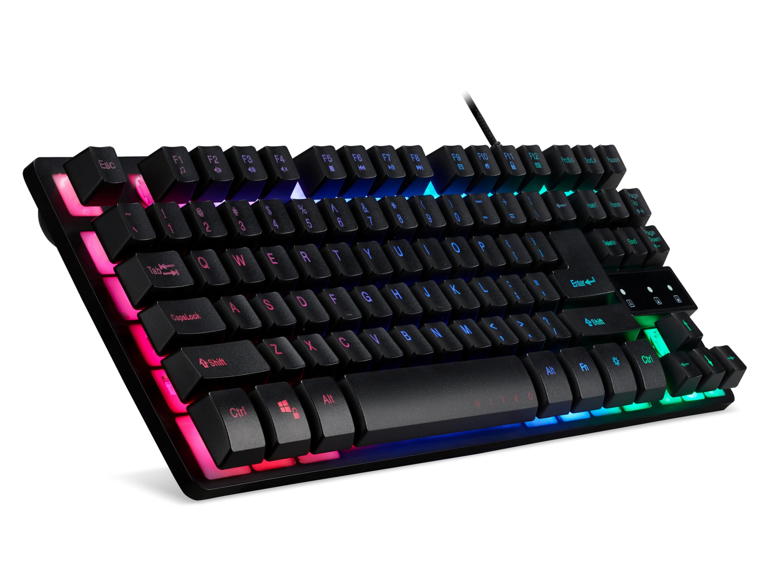 acer Nitro Tastiera TKL, Tastiera Gaming USB Retroilluminata con 3 zone, 4 livelli di luminosità, 3 modalità preimpostate, Anti-Ghosting per 19 tasti, Trasportabile, QWERTY Layout Inglese, Nero